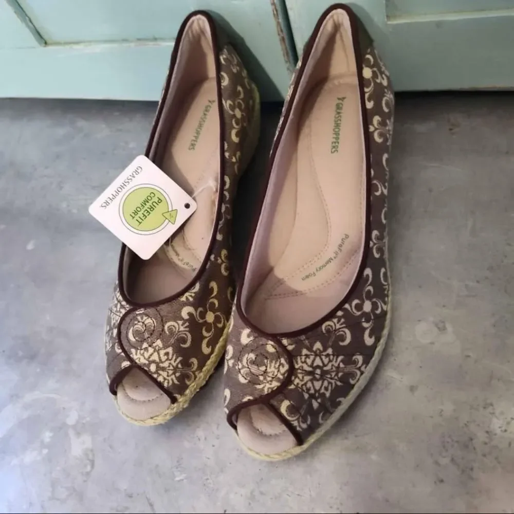 Grasshoppers Purefit Comfort Memory Foam Peep Toe Wedges Womens 7M NEW
